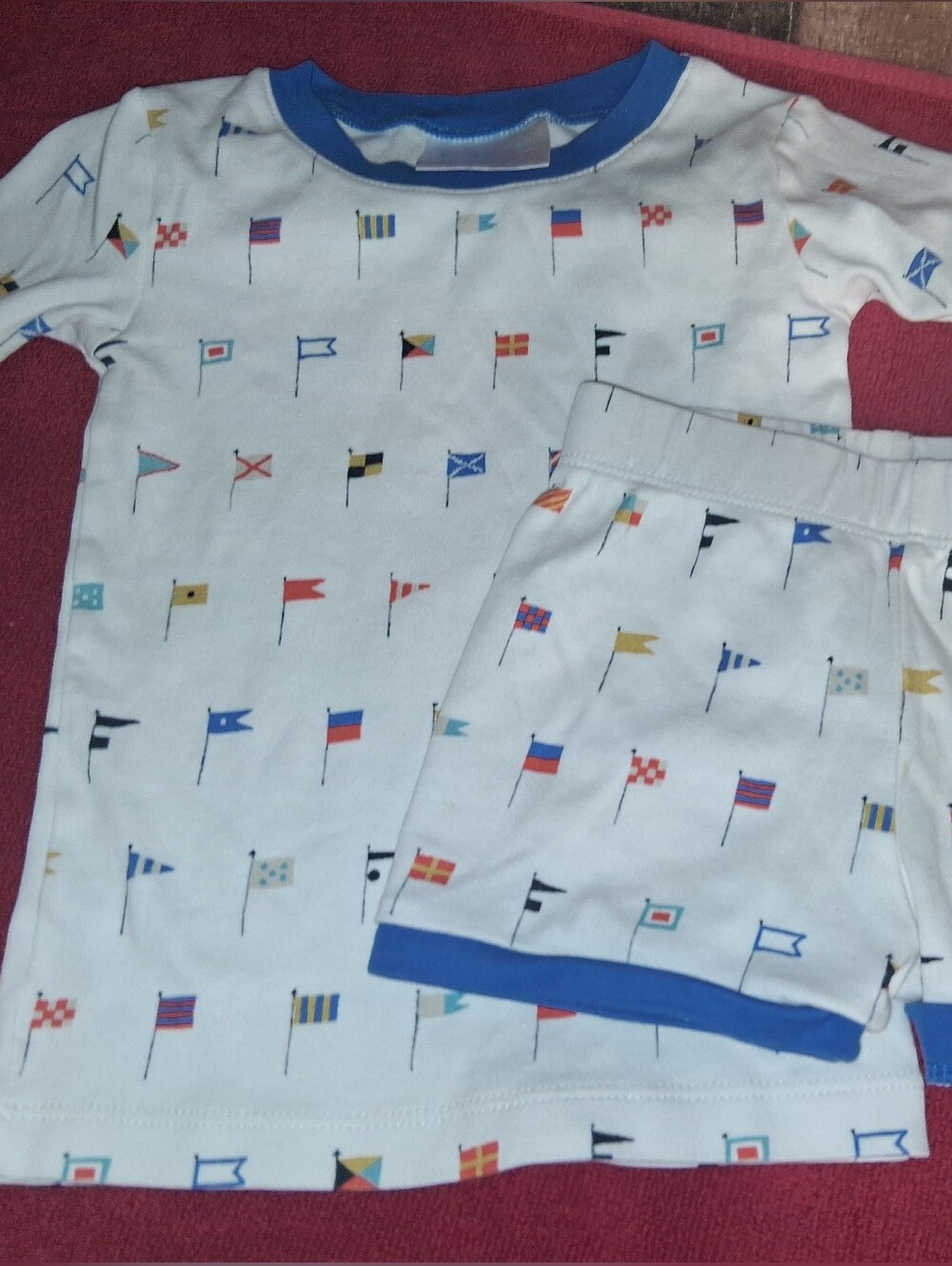 Lake pajamas Kids White Flag-Print Pajama Set with Blue Trim